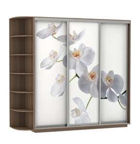 Шкаф трехдверный Экспресс со стеллажом, 2400х600х2400, Орхидея белая/шимо темный в Тюмени