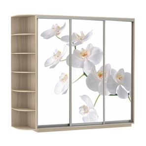 Шкаф трехдверный Экспресс со стеллажом, 2100х600х2200, Орхидея белая/шимо светлый в Ишиме