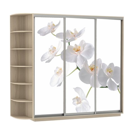 Шкаф трехдверный Экспресс со стеллажом, 2100х600х2200, Орхидея белая/шимо светлый в Тюмени - изображение