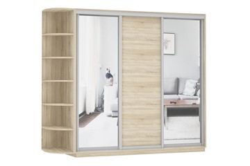Шкаф 3-створчатый Экспресс (Зеркало/ДСП/Зеркало) со стеллажом, 2700х600х2200, дуб сонома в Тюмени