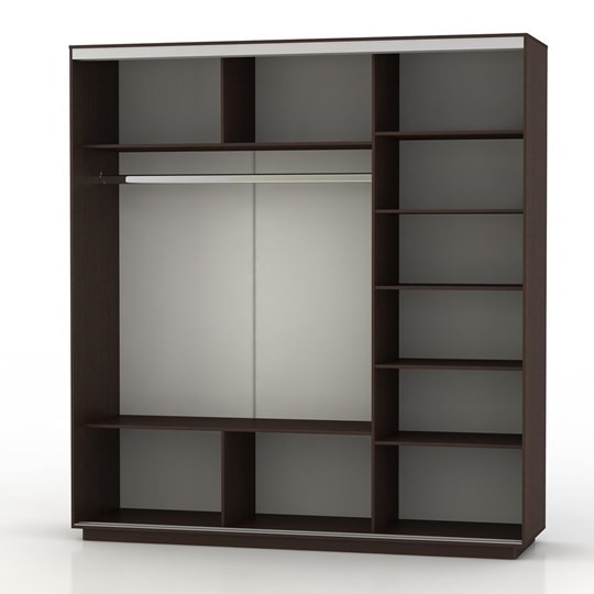 Шкаф 3-створчатый Экспресс (ДСП/Зеркало/ДСП) со стеллажом, 2700х600х2400, шимо светлый в Тюмени - изображение 1
