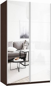 Шкаф 2-створчатый Прайм (Зеркало/Белое стекло) 1600x570x2300, венге в Тюмени - предосмотр
