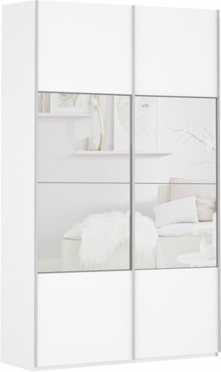 Шкаф 2-створчатый Прайм (ДСП/Зеркало) 1200x570x2300, белый снег в Заводоуковске - изображение 2