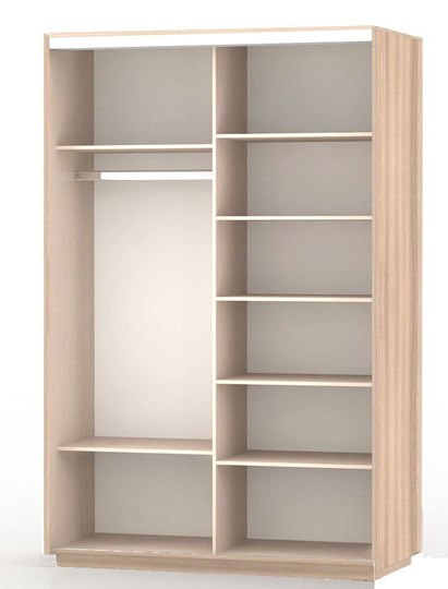 Шкаф 2-х дверный Экспресс (ДСП/Зеркало), со стеллажом 1700х600х2400, шимо светлый в Тюмени - изображение 1