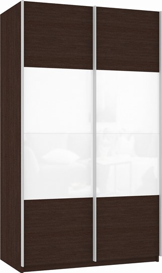 Шкаф 2-дверный Прайм (ДСП/Белое стекло) 1400x570x2300, венге в Тюмени - изображение 2