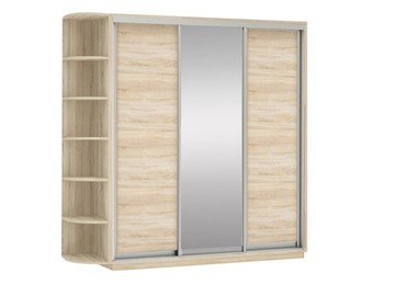 Шкаф 3-дверный Экспресс (ДСП/Зеркало/ДСП) со стеллажом, 2700х600х2200, дуб сонома в Заводоуковске - предосмотр
