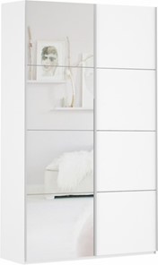 Шкаф 2-дверный Прайм (ДСП/Зеркало) 1400x570x2300, белый снег в Заводоуковске - предосмотр