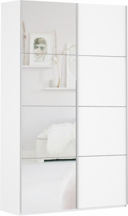 Шкаф 2-дверный Прайм (ДСП/Зеркало) 1400x570x2300, белый снег в Заводоуковске - изображение