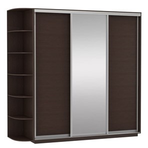 Шкаф 3-х створчатый Экспресс (ДСП/Зеркало/ДСП) со стеллажом, 2100х600х2400, венге в Тюмени