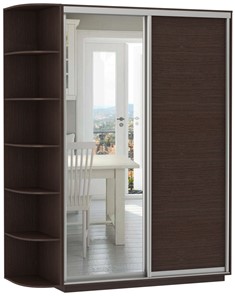 Шкаф 2-х дверный Экспресс (ДСП/Зеркало) со стеллажом 1500х600х2400, венге в Тюмени