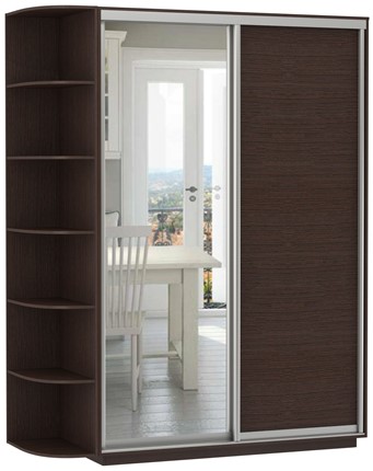 Шкаф 2-х дверный Экспресс (ДСП/Зеркало) со стеллажом 1500х600х2400, венге в Тюмени - изображение