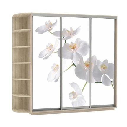 Шкаф 3-дверный Экспресс со стеллажом, 2700х600х2200, Орхидея белая/дуб сонома в Заводоуковске - изображение