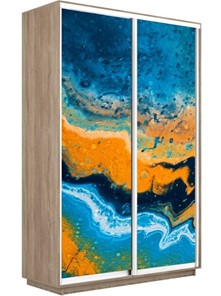 Шкаф 2-х створчатый Экспресс 1400x450x2200, Абстракция оранжево-голубая/дуб сонома в Тюмени