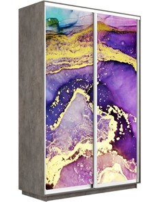 Шкаф 2-х створчатый Экспресс 1400x600x2400, Абстракция фиолетово-золотая/бетон в Тюмени - предосмотр