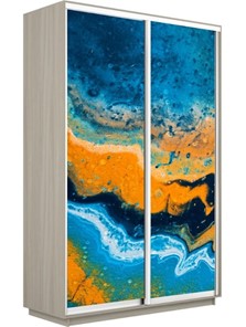 Шкаф 2-створчатый Экспресс 1400x600x2400, Абстракция оранжево-голубая/шимо светлый в Тюмени
