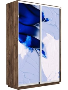 Шкаф 2-х створчатый Экспресс 1600x600x2200, Абстракция бело-голубая/дуб табачный в Тюмени