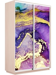 Шкаф Экспресс 1600x600x2200, Абстракция фиолетово-золотая/дуб молочный в Тюмени
