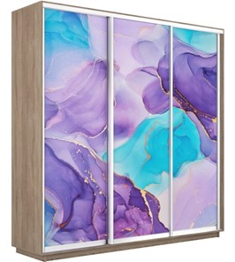 Шкаф 3-дверный Экспресс 1800х450х2200, Абстракция фиолетовая/дуб сонома в Тюмени