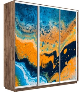 Шкаф 3-створчатый Экспресс 1800х600х2200, Абстракция оранжево-голубая/дуб табачный в Тюмени