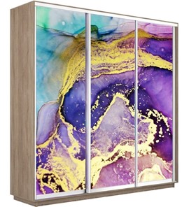 Шкаф 3-х створчатый Экспресс 1800х600х2400, Абстракция фиолетово-золотая/дуб сонома в Тюмени