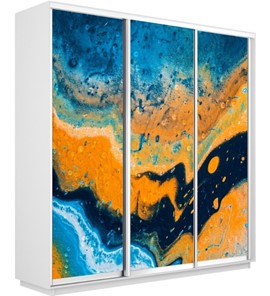 Шкаф 3-створчатый Экспресс 1800х600х2400, Абстракция оранжево-голубая/белый снег в Тюмени - предосмотр