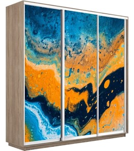 Шкаф трехдверный Экспресс 2100х450х2200, Абстракция оранжево-голубая/дуб сонома в Тюмени