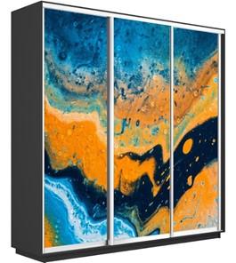 Шкаф 3-х створчатый Экспресс 2100х450х2200, Абстракция оранжево-голубая/серый диамант в Тюмени - предосмотр