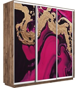 Шкаф 3-х створчатый Экспресс 2100х450х2200, Абстракция розовая/дуб табачный в Тюмени - предосмотр