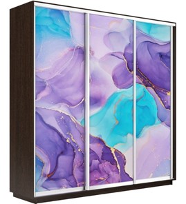 Шкаф 3-створчатый Экспресс 2400х450х2200, Абстракция фиолетовая/венге в Тюмени