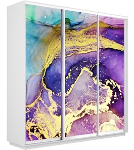 Шкаф 3-х створчатый Экспресс 2400х450х2200, Абстракция фиолетово-золотая/белый снег в Тюмени