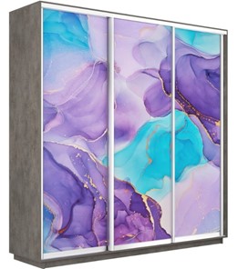 Шкаф 3-створчатый Экспресс 2400х450х2400, Абстракция фиолетовая/бетон в Тюмени - предосмотр