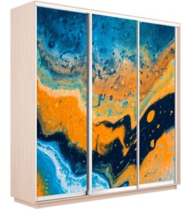 Шкаф Экспресс 2400х600х2400, Абстракция оранжево-голубая/дуб молочный в Тюмени