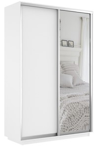 Шкаф 2-дверный Экспресс (ДСП/Зеркало) 1200х450х2400, белый снег в Ишиме
