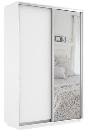 Шкаф 2-х дверный Экспресс (ДСП/Зеркало) 1400х600х2400, белый снег в Тюмени - изображение