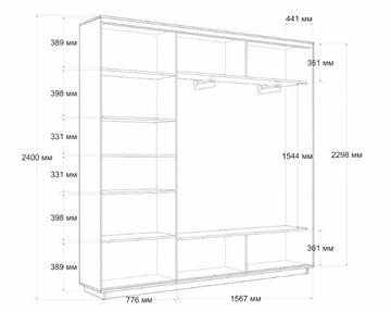 Шкаф 3-дверный Экспресс (Зеркало/ДСП/Зеркало), 2400х450х2400, венге в Тюмени - предосмотр 3