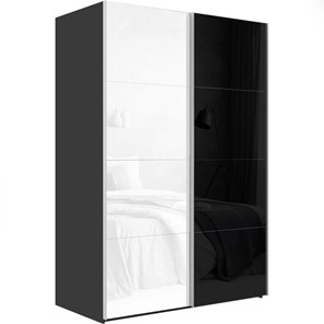 Шкаф 2-дверный Эста (Стекло белое/Стекло черное) 1600x660x2400, серый диамант в Тюмени