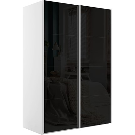 Шкаф 2-дверный Эста (Стекло черное/Стекло черное) 1600x660x2200, белый снег в Тюмени - изображение