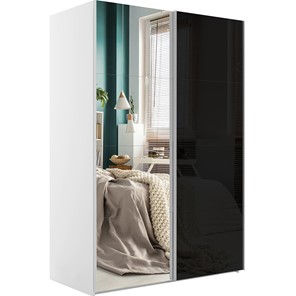 Шкаф 2-дверный Эста (Зеркало/Стекло черное) 1600x660x2200, белый снег в Тюмени