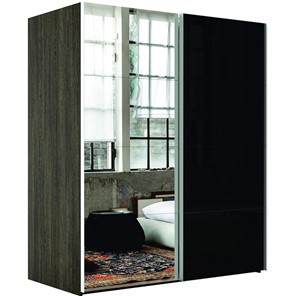 Шкаф двухдверный Эста (Зеркало/Стекло черное) 1800x660x2200, венге мали в Ишиме