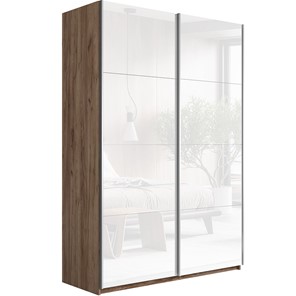 Шкаф 2-х дверный Прайм (Белое стекло/Белое стекло) 1400x570x2300, Крафт табачный в Тюмени