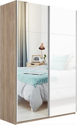 Шкаф Прайм (Зеркало/Белое стекло) 1400x570x2300, дуб сонома в Заводоуковске - изображение