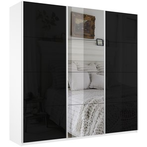 Шкаф 3-дверный Широкий Прайм (2 Стекла Черных / Зеркало) 2400x570x2300, Белый Снег в Тюмени
