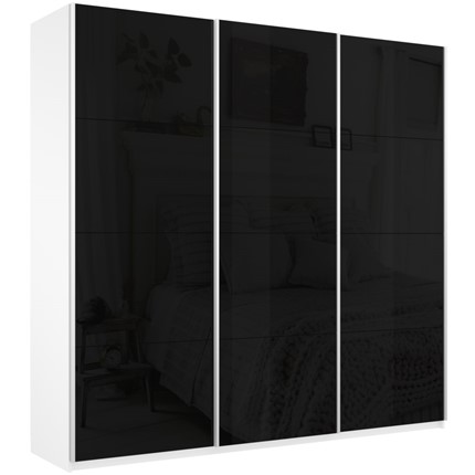 Шкаф-купе трехдверный Широкий Прайм (Черное стекло) 2400x570x2300,  Белый Снег в Заводоуковске - изображение