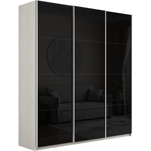 Шкаф 3-х дверный Широкий Прайм (Черное стекло) 2400x570x2300, Ясень Анкор светлый в Тюмени