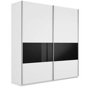 Шкаф 2-х дверный Широкий Прайм (ДСП / Черное стекло) 2200x570x2300, Белый снег в Ишиме