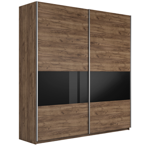 Шкаф 2-дверный Широкий Прайм (ДСП / Черное стекло) 2200x570x2300, Крафт Табачный в Тюмени