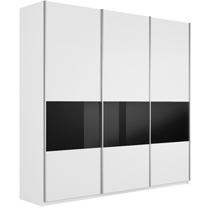 Шкаф Широкий Прайм (ДСП / Черное стекло) 2400x570x2300, Белый снег в Ишиме