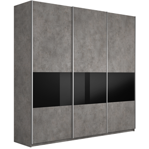 Шкаф 3-дверный Широкий Прайм (ДСП / Черное стекло) 2400x570x2300, Бетон в Тюмени