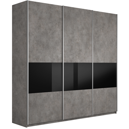Шкаф 3-дверный Широкий Прайм (ДСП / Черное стекло) 2400x570x2300, Бетон в Заводоуковске - изображение