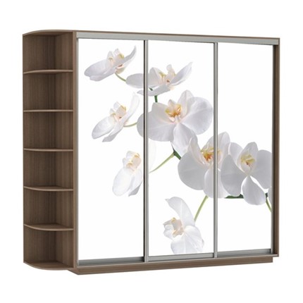 Шкаф 3-створчатый Экспресс со стеллажом, 2400х600х2200, Орхидея белая/шимо темный в Заводоуковске - изображение
